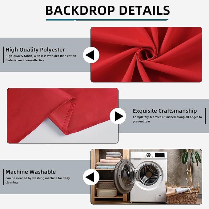 Red Backdrop,5x10FT Photo Backdrop for Photography Background Backdrops Curtain for Portraits Studio Photoshoot Party Screen Video Recording