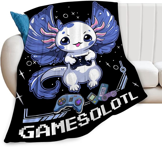 Axolotl Gaming Blanket Throws Axolotl Gifts Cute Axolotl Game Throw Blanket for Boys Kids Gamesolotl Blanket Adults Soft Warm Cozy Fleece Blanket for Couch Sofa Bed 50"x40"