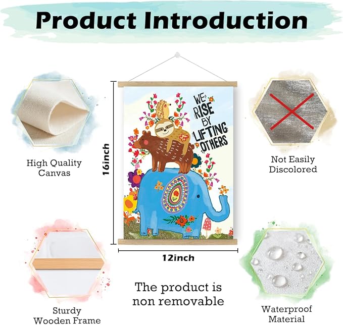 Qswo Inspirational Quotes Wall Decor for Kids,We Rise by Lifting Others Wall Art Poster Hanger Frame,Motivational Hanging Canvas Wall Decor for Kids Room Dorm Nursery