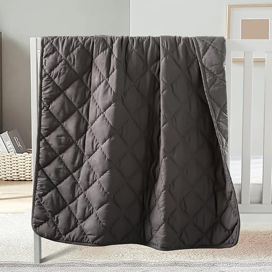 FLXXIE Machine Washable Microfiber Down Alternative Toddler Comforter, Super Soft and Lightweight Kids Crib Quilted Blanket for Stroller, Travel, 39x47 Inches, Dark Grey