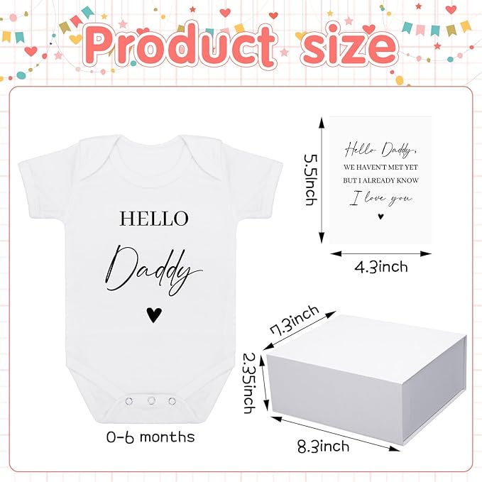4 Pcs Pregnancy Announcement for Husband, Hello Daddy Baby Bodysuit, Hello Daddy Pregnancy Reveal Card Baby Reveal Gift Box Surprise Baby Announcement Gifts Set for Husband Partner