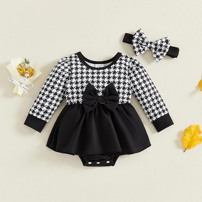 Giraropa Baby Girl Fall Winter Clothes Long Sleeve Romper Dress + Socks + Headband Newborn Infant Cute Casual Outfits