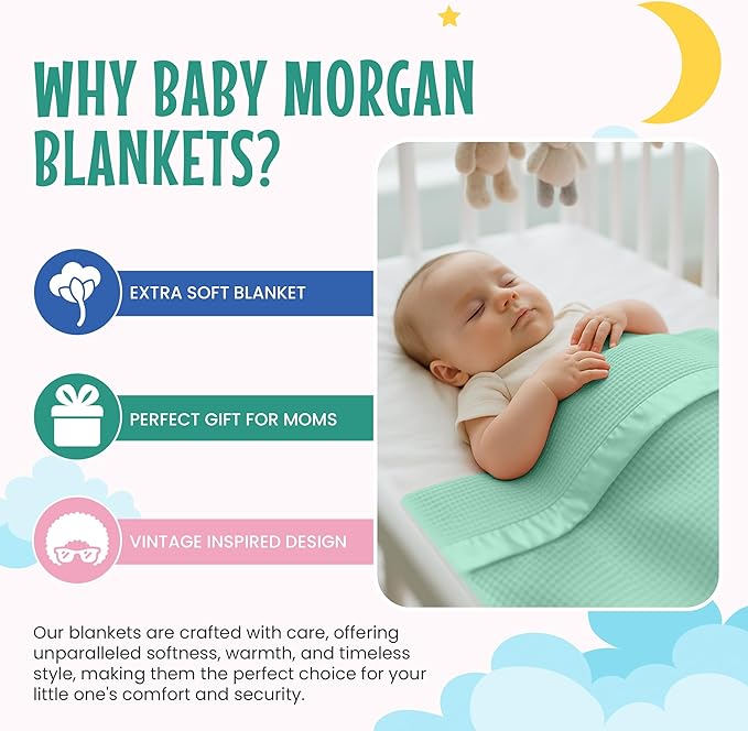 Blankets Thermal Waffle Baby Blanket Crib Bedding - Soft Cozy Warm Infant Thermal Cover for Nursery Stroller or Bassinet, Lightweight Ideal Shower Gift, Satin Trim Mint Green 36" x 50"
