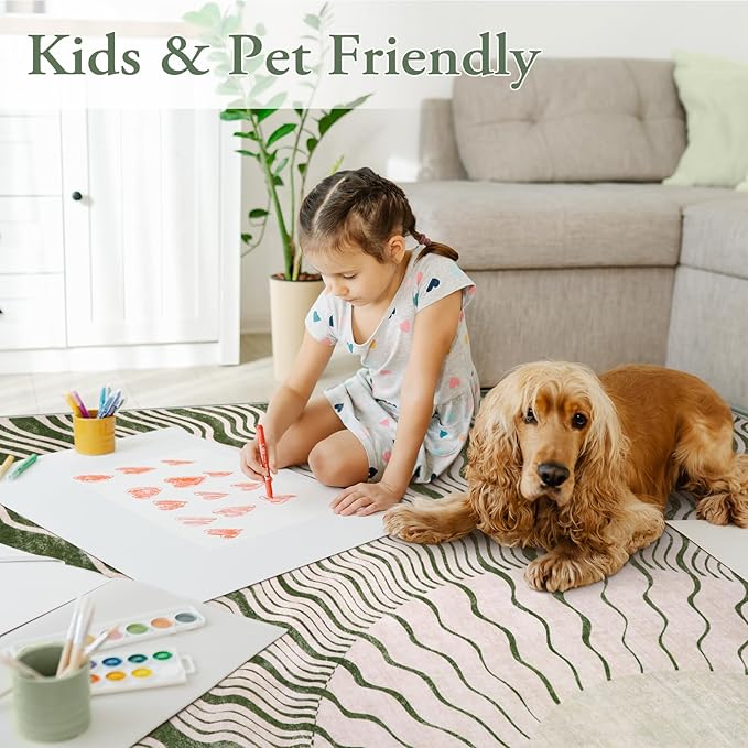 Boho 8x10 Area Rugs, Soft Washable Rugs 8x10 Green Rugs for Living Room, Ultra-Thin Non-Slip Bedroom Rug Classroom Rug Large Carpet for Nursery Dining Room (8x10ft,Green/Multi)