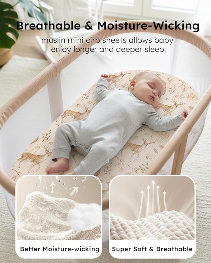 Yoofoss Muslin Baby Bassinet Sheets Boys Girls, Organic Fitted Bassinet Mattress Sheets Compatible with Halo Bassinest Swivel Sleeper,Baby Delight, Angelbliss, Soft, Breathable, Durable