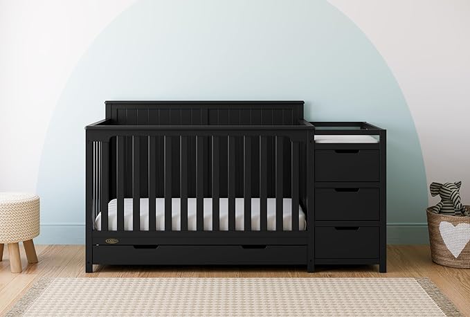 Graco Hadley 5-in-1 Convertible Crib & Changer (Black) – GREENGUARD Gold Certified, Fits Standard Crib Mattress, Converts to Toddler Bed and Full Bed, 4 Adjustable Mattress Heights