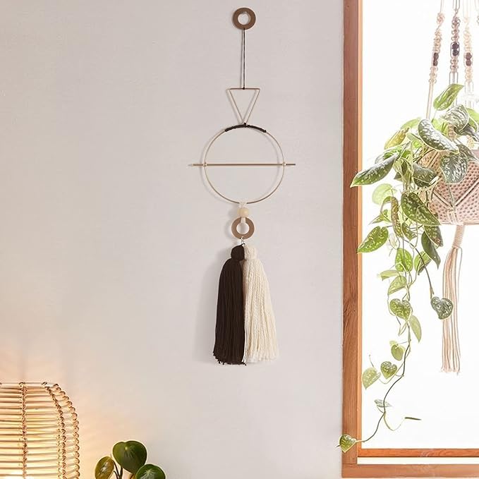 IOWER Boho Wall Decor Gold And Black Macrame Wall Decor Brass Wall Art Cute Home hanging Wall Decor For Living Room 15.7" H