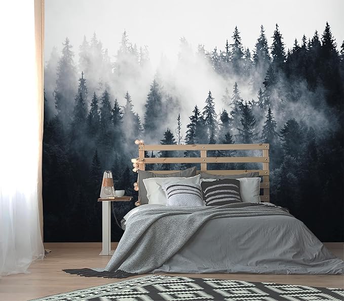 XMPMBM-Misty Forest Fabric Wallpaper Pine Forest Living Room Bedroom Bathroom Wall Mural-W 176" X H 113"（138 Square Foot）