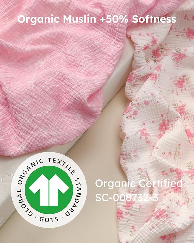 Yoofoss Muslin Crib Sheets for Boys Girls, Organic Baby Crib Sheets for Standard Crib Mattress & Toddler Mattress, Soft, Breathable, Durable 52"x28"