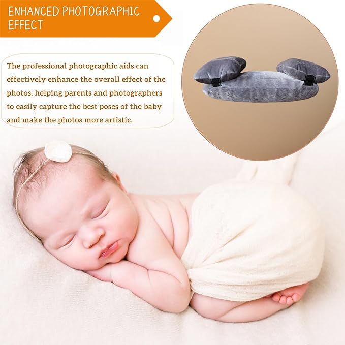 3 PCS Newborn Photography Props, 0-3 Months Baby Posing Aid Pillow, DIY Newborn Professional Photograph Shoot Set (Grey)