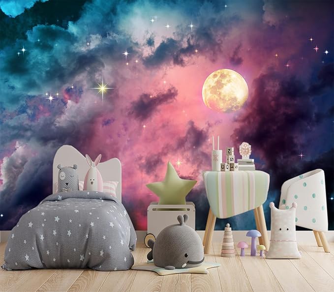 XMPMBM-Starry Sky Clouds The Moon backsplash Large Decorative Geometrical Wallpaper Bedroom Bathroom Wall Mural- W 154" X H 105"（112 Square Foot）