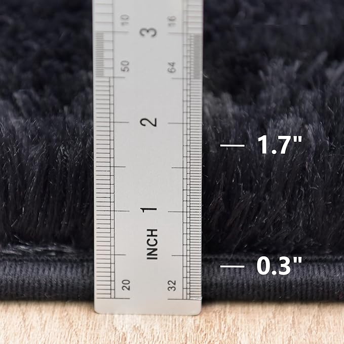 2x4ft Runner Rug - Non Slip Washable Hallway Fluffy Rug with Rubber Backing - Fluffy Rugs for Bedside Dorm - Black