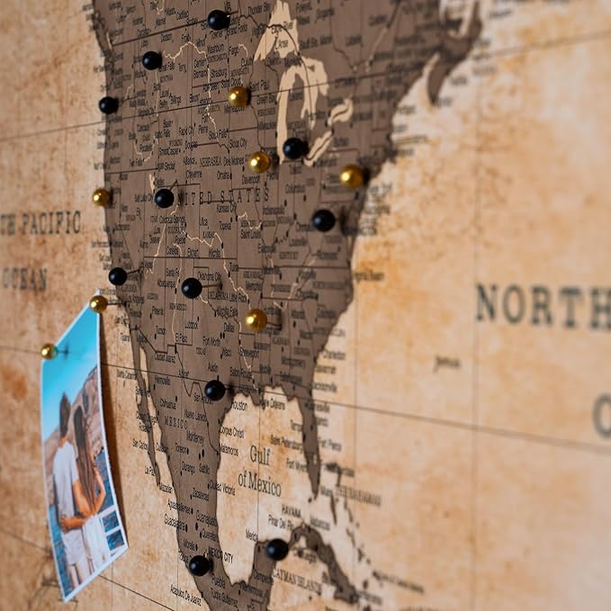 Canvas World Map with Cork Pin Board - English Lettering - Decorative Wall Decoration for All Rooms - Canvas Pictures with World Map Motif (150x100 cm, Pattern 1)