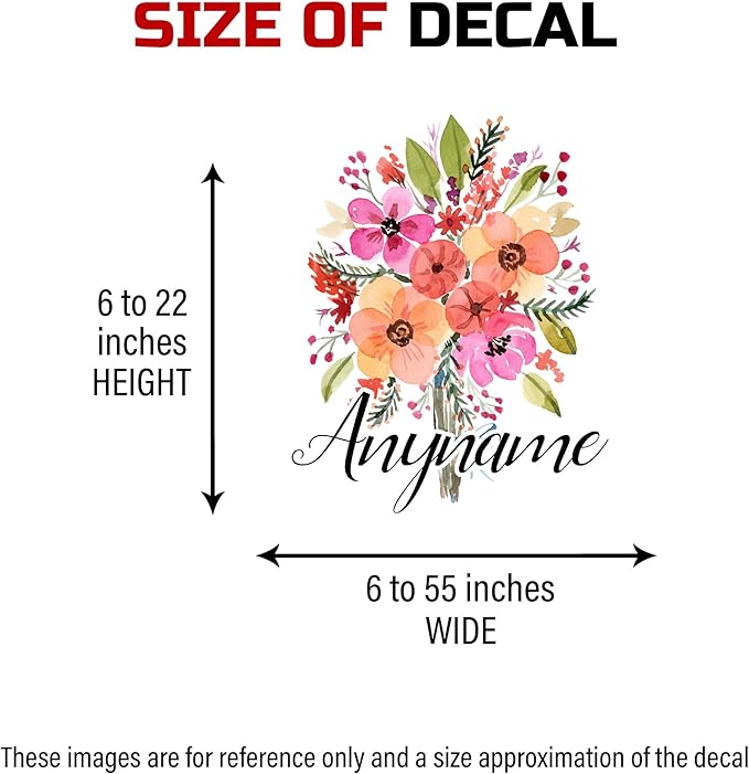 Custom Colorful Floral Name Wall Decal Personalized Flower Aesthetic Name Transparent DTF Vinyl Removable Nursery Wall Decal for Kids Room, Teen Bedroom, Car, Cute Home Decor Gift