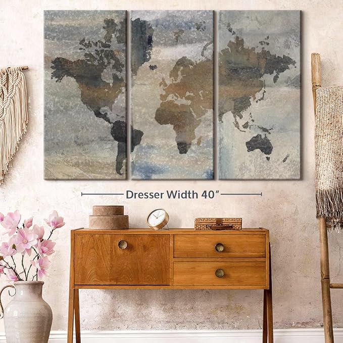 ElephantStock Stone World Wall Art - Horizontal Canvas - 3-Piece Lobby Wall Decor - Painting Map Canvas Print - Beige and Gray Decor for Wall by Avery Tillmon - 57" X 36"
