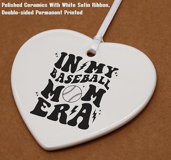 Heart Shaped Christmas Ornament-Baseball Mom Gift-Game Day Keepsake for Mother Mama-Sports Coach Appreciation Present-Birthday or Mother's Day Ceramic Ornament-Home Decor in My Baseball Mom Era