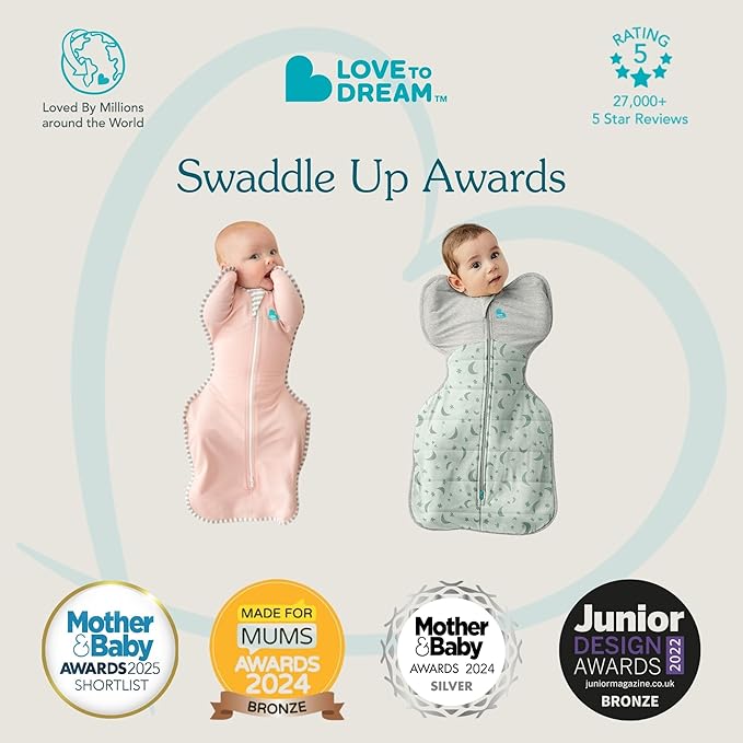 Love to Dream Swaddle UP, Baby Sleep Sack, 1.0 TOG, Self-Soothing Swaddles for Newborns, Improves Sleep, Snug Fit Helps Calm Startle Reflex, New Born Essentials for Baby, Moon Olive, 5-8.5 lbs