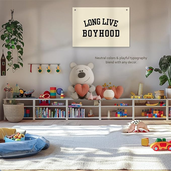 Long Live Boyhood Boys Room Decor - Linen Nursery Banner for Toddler Room Decoration, Farmhouse Kids Wall Hanging, Canvas Banner Flag for Baby Shower, Birthday Gift - A15