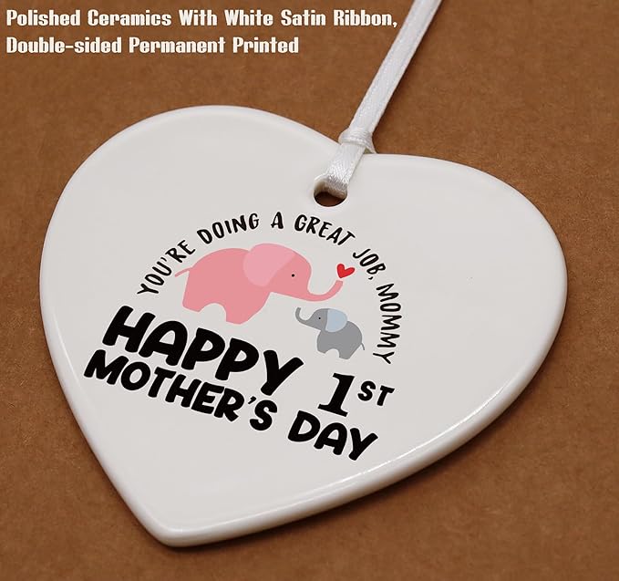 Heart Shaped Ornament-2025 New Mom Gift-First Mother’s Day You’re Doing a Great Job Mom Life Appreciation Present Thank You Double Sided Printing Keepsake