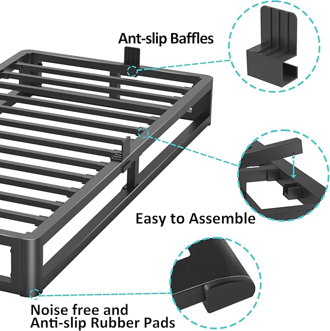 Upgrade Anti Bending and Round Corner Legs 6 inch Metal Twin XL Bed Frame 3500 LBS Heavy Steel Slats Support Platform Bed Frames No Box Spring Needed Platform Noise Free Easy Assembly