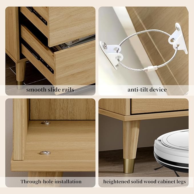 6 Drawer Dresser,47" Wide Mid Century Chest of Drawers,Wooden Bedroom Drawer Dresser with 6 Storage Drawers for Bedroom,Living Room,with Anti-Tipping Device,Wood