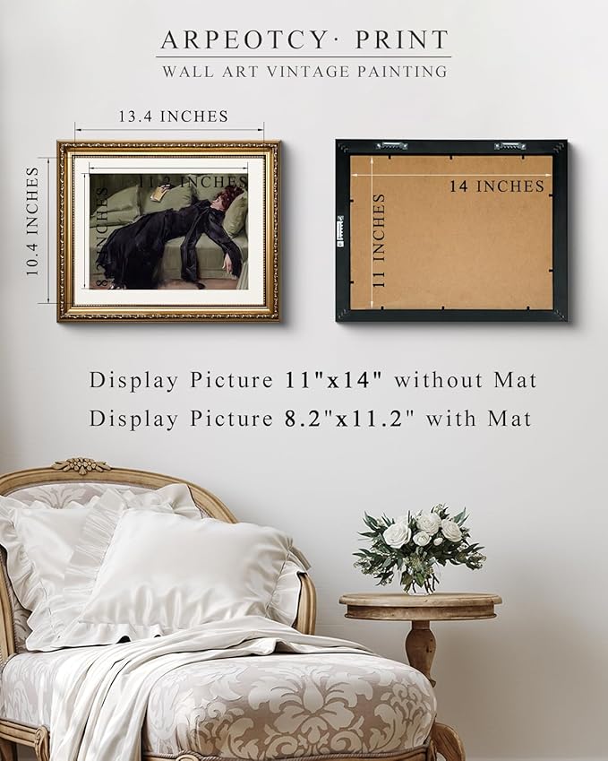 ARPEOTCY Vintage Gold Framed Wall Art, Classical Trendy Woman Gallery Paintings, Canvas Prints Artwork with Antique Frame, Victorian Wall Picture Decor for Room Gallery Living Room, 13x16 inch