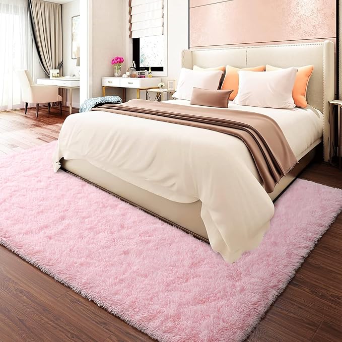 Merelax Soft Modern Indoor Large Shaggy Rug for Livingroom Bedroom Dorm Kids Room Home Decorative, Non-Slip Plush Fluffy Furry Fur Area Rugs Comfy Nursery Accent Floor Carpet 8x10 Feet, Pink