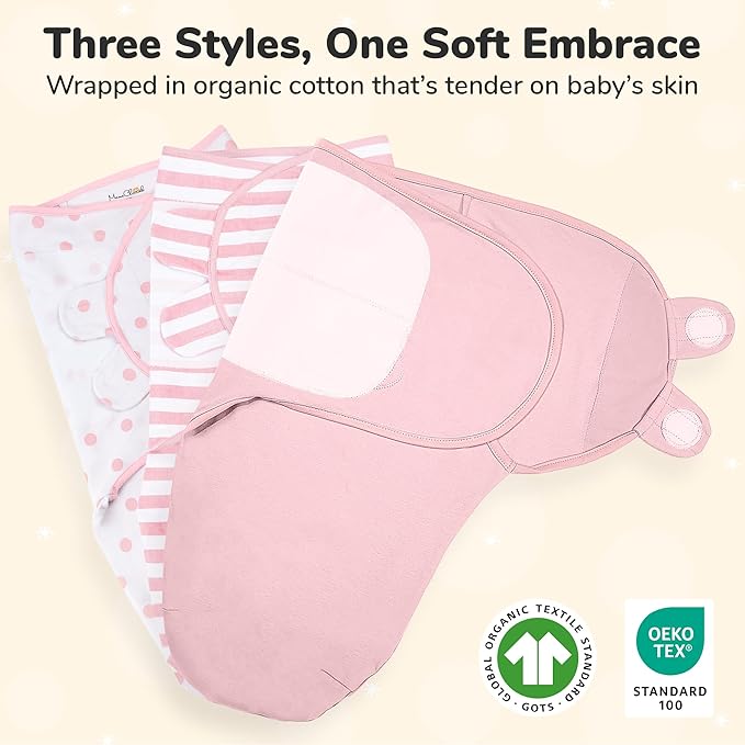 Mama Cheetah Baby Swaddle Blanket 3-6 Month, Organic Cotton Swaddle Sleep Sack Size Large, Large Swaddle Wrap, Easy Swaddles for Girls, 3-Pack, Pink