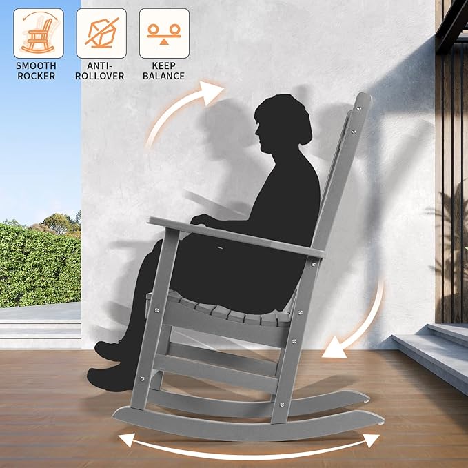 FUNBERRY Outdoor Rocking Chairs Set of 4, HDPE All Weather Poly Lumber Rocker, High Back Patio Rockers Easy Assembly