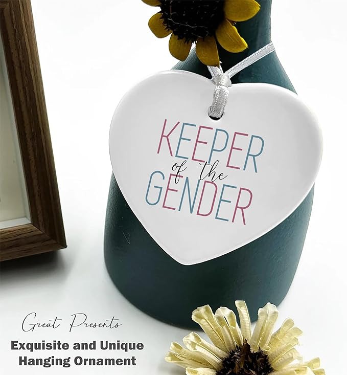 Heart Shaped Christmas Ornament-Gender Reveal Celebration Party Gift-Baby Shower Decoration for New Mom First Time Parents Women-Funny Keeper of The Gender Pregnancy Announcement Keepsake