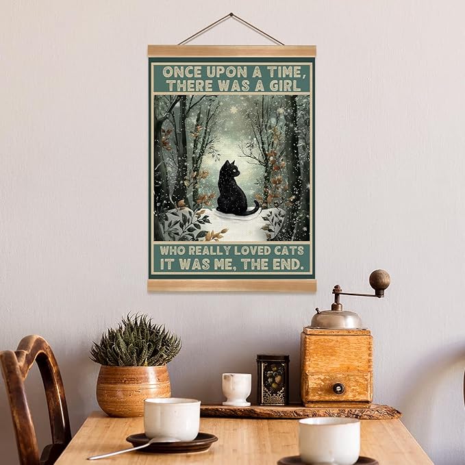 ZTGDA Cat Wall Art,Who Really Loved Cats Wall Decor, Linen Canvas Hanging Poster With Wood Frame,Rustic Woodland Print for Bedroom, Office, or Gift for Cat Moms (Cats)