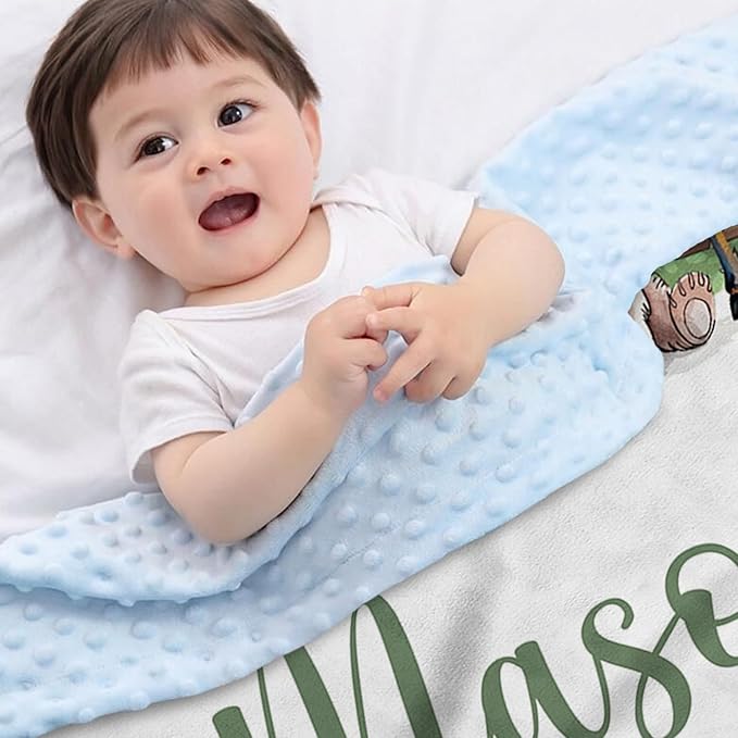Personalized Baby Blankets for Boys Girls, Custom Name Animal Stump Design Baby Blanket, Soft Receiving Blanket for Newborns and Toddlers, Ideal for Baby Showers and Nursery Decor