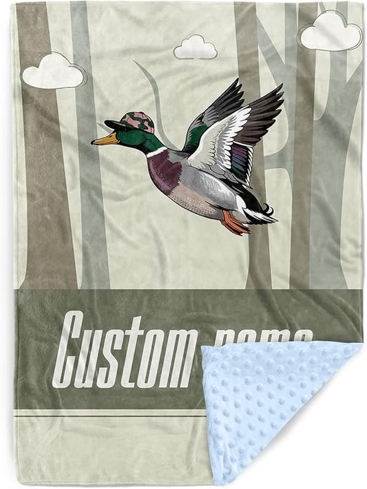 Personalized Baby Blanket with Name – Mallard Pattern Soft Receiving Blanket for Newborn Boys Girls, Custom, Woodland Theme Nursery Decor for Toddlers