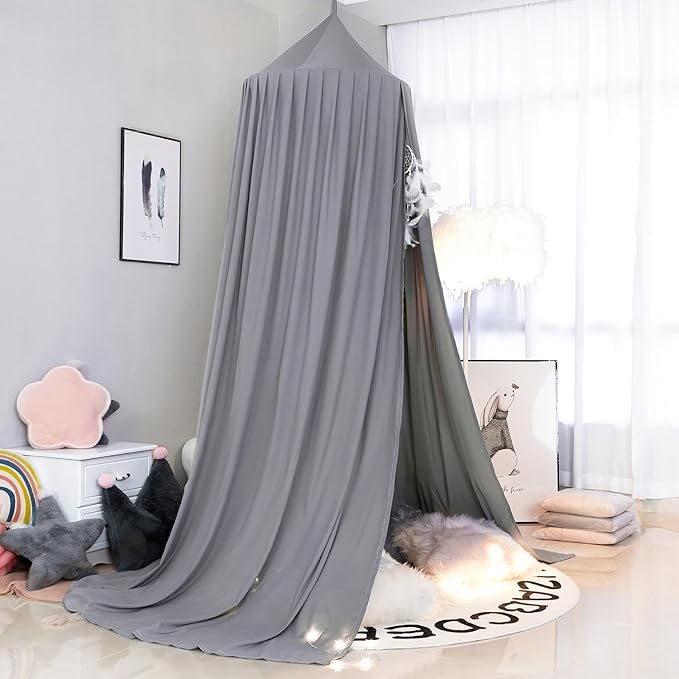 Princess Bed Canopy for Girls, Extra Large Hanging Canopy for Bed, Dreamy Play Tent for Girls Room Bedroom Decoration, Breathable Canopy Bed Curtain for Children Reading Nook - Elegant Gray