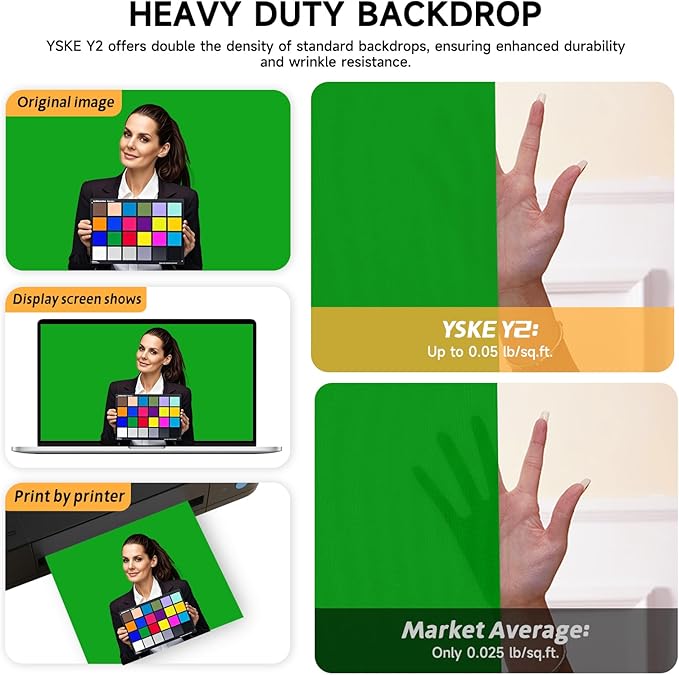 YSKE-Y2 Heavy Duty Photo Backdrop, 10x8ft Green Seamless Fabric Background Photography Backdrop Curtain Screen for Photoshoot Video Studio Party