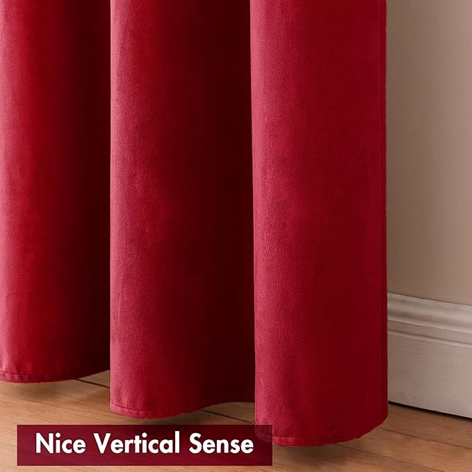 MIULEE Christmas Red Velvet Curtains Thermal Insulated Blackout Curtain Drapes for Bedroom Living Room Darkening 72 Inches Long Curtains Panels Rod Pocket Set of 2