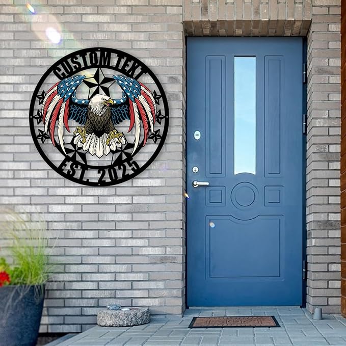 Personalized Metal Eagle American Flag Wall Decor, Colorful Design with Stars And Stripes, Patriotic American Bald Eagle Metal Sign, Patriotic Gift for Independence Day, Custom Signs Indoor/Outdoor