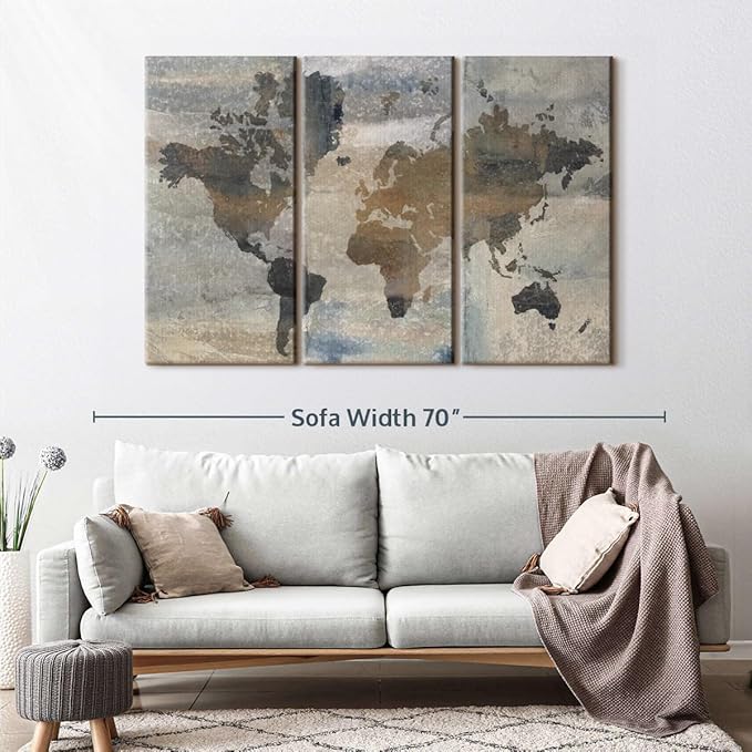 ElephantStock Stone World Wall Art - Horizontal Canvas - 3-Piece Lobby Wall Decor - Painting Map Canvas Print - Beige and Gray Decor for Wall by Avery Tillmon - 57" X 36"