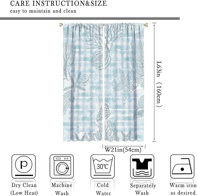 Starfish Curtains，Starfish and Seashells Coastal Curtain Ocean Themed Underwater Marine Decor Waterproof Fabric Curtain Set 2 Panels,42x63 Inches