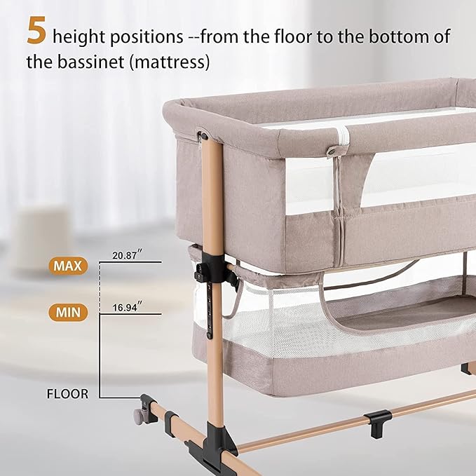 Soobaby Baby Crib Baby Bassinet Bedside Crib Adjustable Portable Bed for Infant,co Sleeping Bassinet Newborn Must Have Bed (Beige)