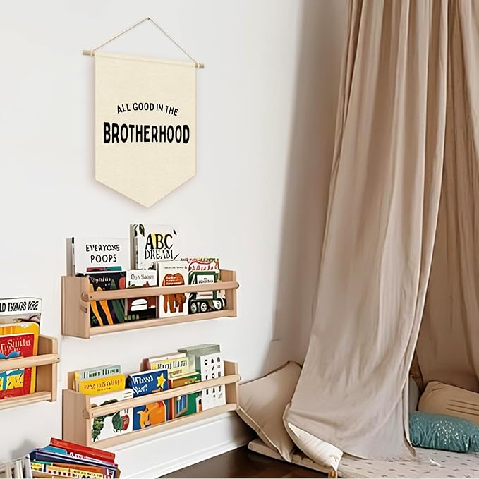 Boy Nursery Decor, Playroom Wall Decor, Brotherhood Wall Hanging Pennant Flag Banner Decor for Nursery Classroom Playroom Kids Room, Playroom Essentials