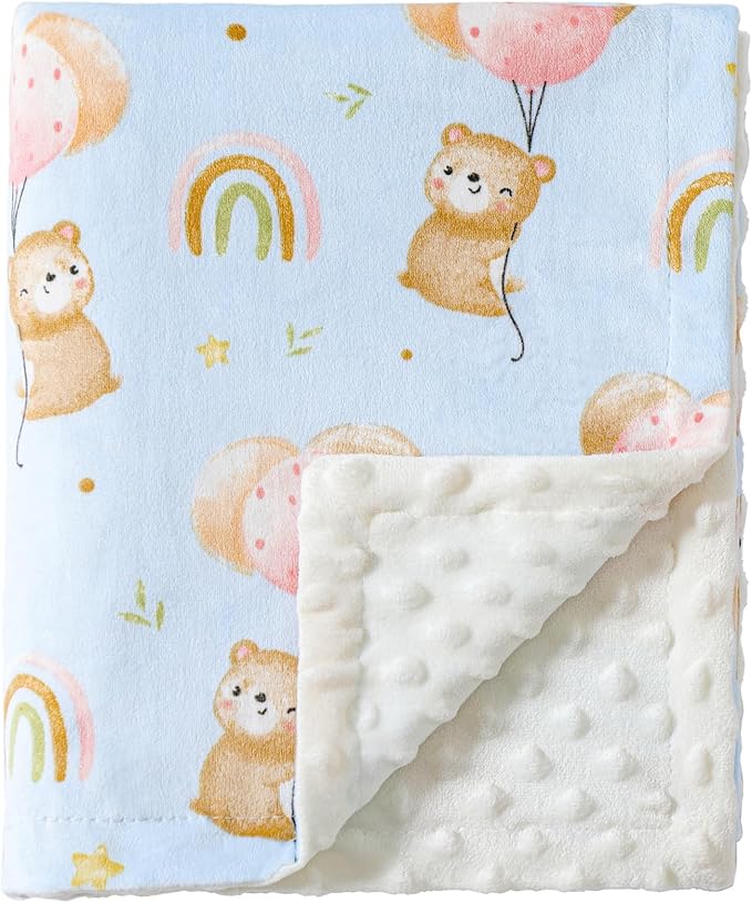 iEvolve Baby Nursery Bed Blankets Ultra Soft Double Layer Mini Blanket Minky Blanket Receiving Blankets Shower Gifts(Ballon Bear,30 * 47in)