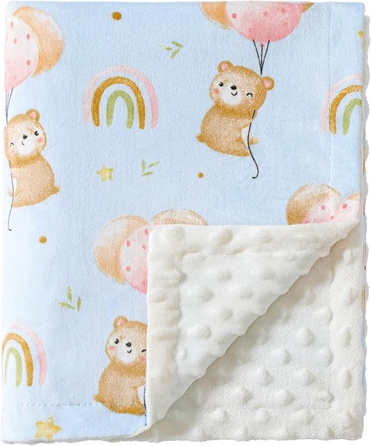 iEvolve Baby Nursery Bed Blankets Ultra Soft Double Layer Mini Blanket Minky Blanket Receiving Blankets Shower Gifts(Ballon Bear,30 * 47in)