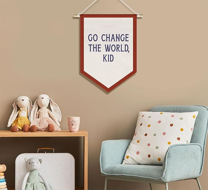 Vintage Motivational Kids Room Playroom Decor Banner, Inspirational Wall Art Decor for Nursery Toddler Kids Play Room Classroom Decorations Hanging Pennant Flag, 15x11in