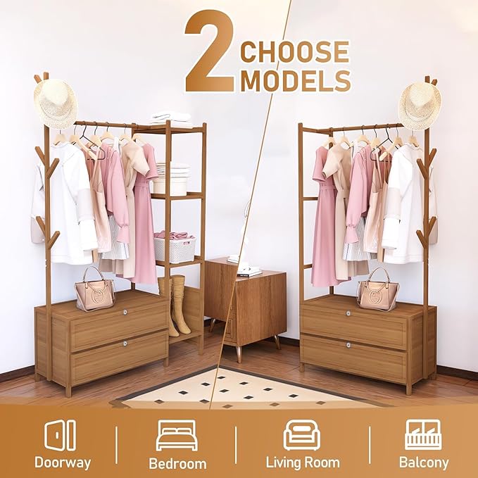 Upgraded Hanging Rack Clothing Rack with Drawers,39.37inch Solid Thickened Clothes Racks with Shelves,27.6inch Width Closet with Drawers,Clothes Racks for Hanging Clothes,Short Closet Dresser