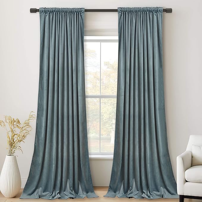 StangH Stone Blue Curtains 100 inches Long Back Tab Thermal Insulated Noise Reducing Drapes for Sliding Door Living Room Privacy Bedroom Window Panels, W52 x L100, 2 Panels