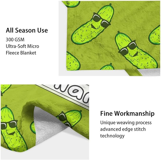Custom Pickle Throw Blanket for Women Men - 60x80 Inches Twin Size - Soft Fluffy Cozy Blankets Gift - Green Funny Blanket Throws for Bed, Sofa, Winter