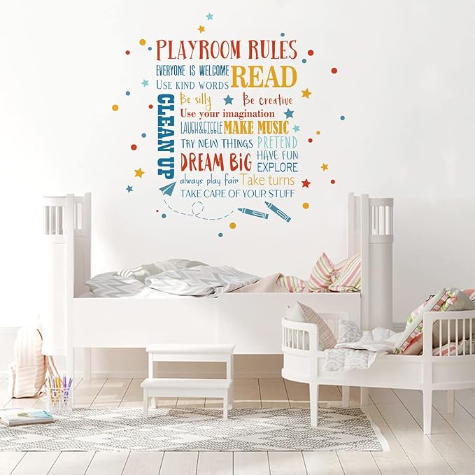 Mfault Playroom Rules Dream Big Be Creative Read Sayings Wall Decals Stickers, Colorful Inspirational Quote Nursery Decorations, Neutral Baby Boy Girl Bedroom Playroom School Art Kids Room Decor Gifts
