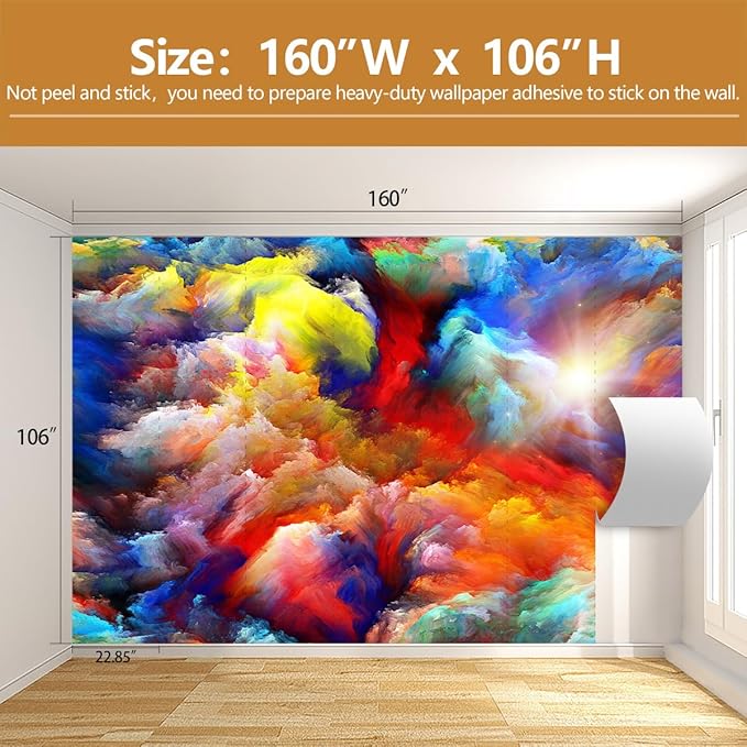 Abstract Cloud Wallpaper Colorful Large Kids Room Wall Mural for Bedroom Ceiling（Not Peel and Stick）