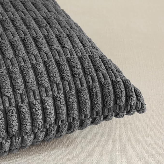 Fancy Homi 2 Packs Dark Grey Lumbar Decorative Throw Pillow Covers 12x24 Inch for Living Room Couch Bed Sofa, Rustic Farmhouse Boho Home Decor, Soft Striped Corduroy Rectangle Cushion Case 30x60 cm
